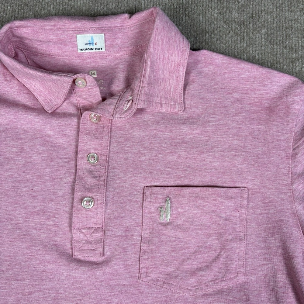 Johnnie-O Hangin' Out Pink Heather Pocket Polo Shirt Men's Medium Stretch